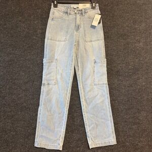 AND NOW THIS Utility Cargo‎ Jeans Womens 23 Light Wash Ultra High Rise Straight